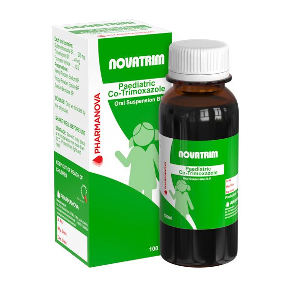 Novatrim Paediatric Co-Trimoxazole oral suspension 100ml carton and bottle